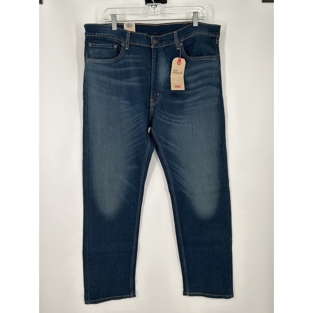 Levis 505 Jeans Regular Fit Straight Leg‎ Dark Wash Denim Blue Mens Size 38x32
